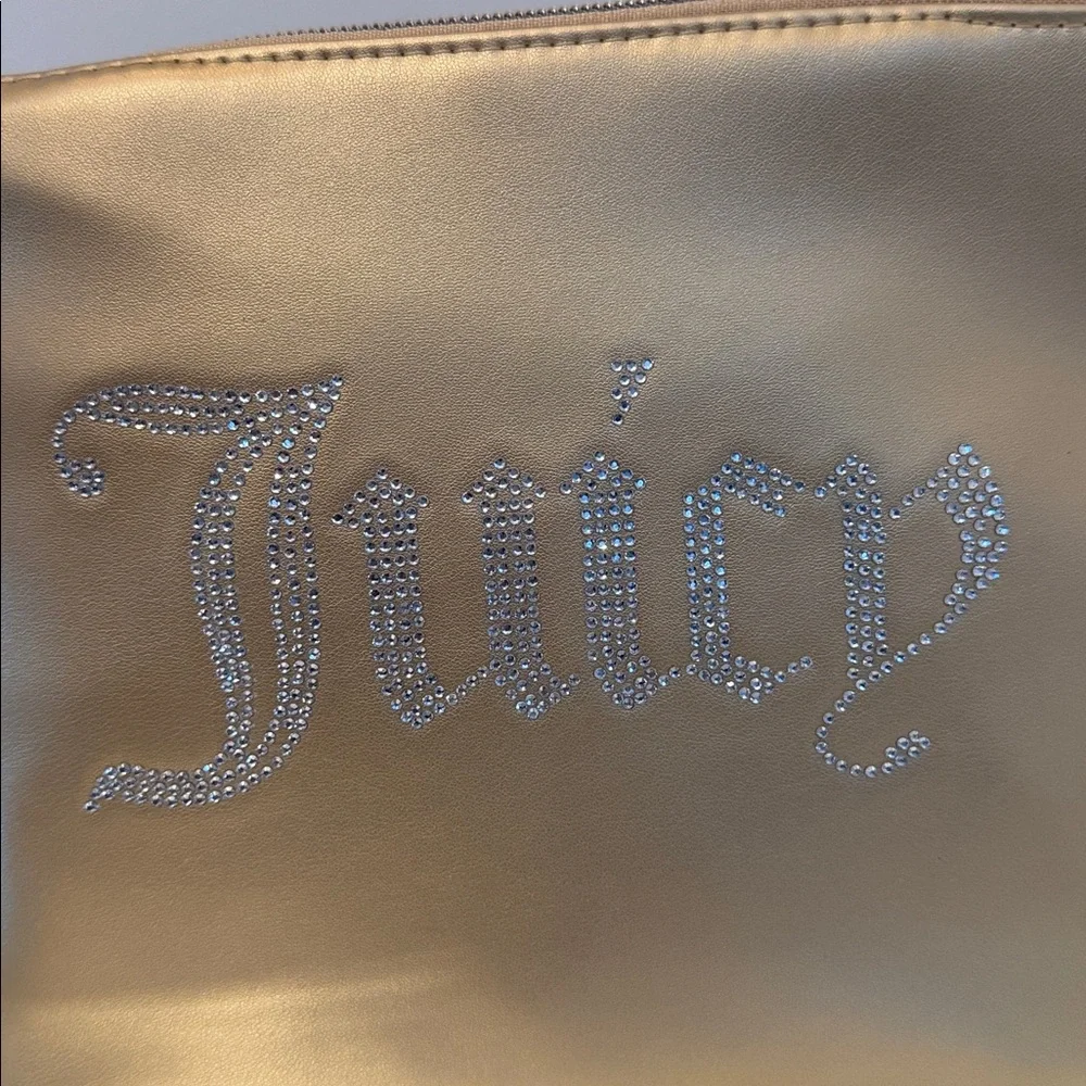 🆕 JUICY COUTURE Gold Fringe Bling Logo Cosmetic Bag Large Makeup Travel Case NWT